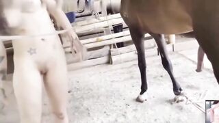 罕见人兽大战纹身女郎大战50CM马屌